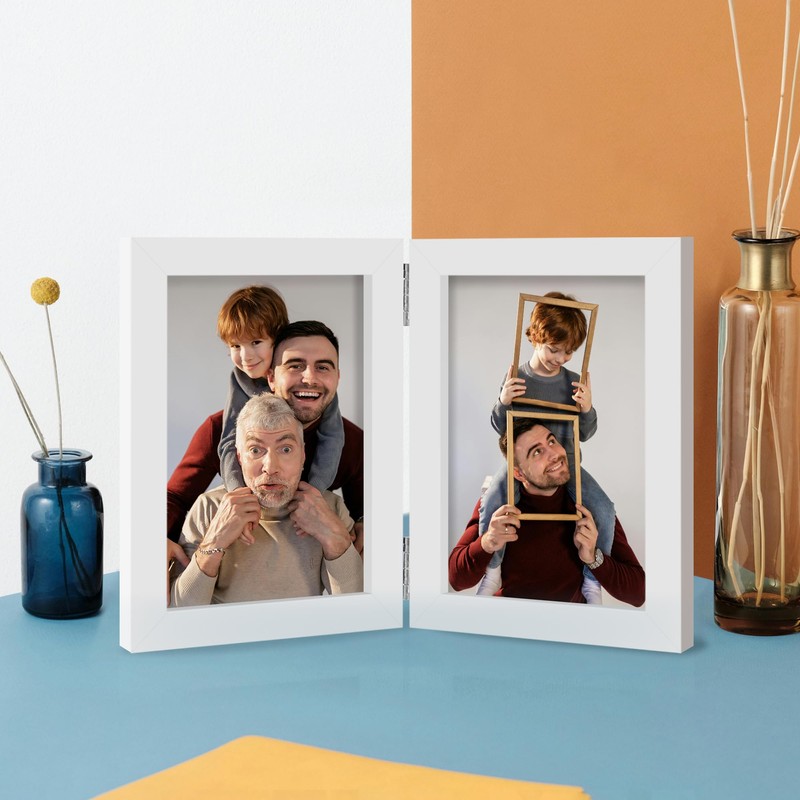 Tinkeps Double Photo Frame 6x4, Hinged Folding Picture Frames 4x6
