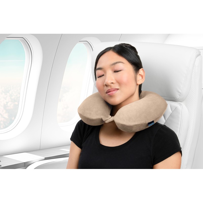 Brookstone Memory Foam Travel Neck Pillow for Vacations, Airplanes, Trains,