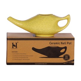 Crackle Pattern Yellow Ceramic Neti Pot for Nasal Cleansing | Travel-Friendly Design | Natural Treatment for Sinus, Infection and Congestion | Neti Pot with 5 Sachets of Neti Salt