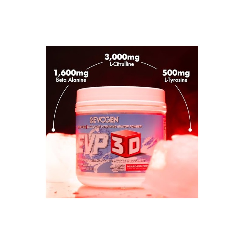Evogen EVP 3D Preentrenamiento Sin Estimulantes Stim-Free Pre-Workout Powder, Cherry