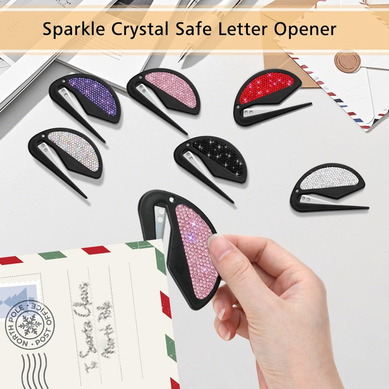 Soleebee 3 Pack Letter Opener Envelope Slitter, Bling Crystal Envelope