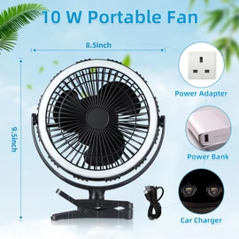 Tuanse 2 Pcs 10000mah Camping Fan with LED and Timer, 8 Inch Rechargeable Tent Fans with Clip on & Hanging Hook for Outdoor Tent, Travel, RV, Picnic, 3 Speed & 3 Brightness