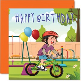 Kids Birthday Card - Bicycle Boy - Happy Birthday Card Kids, Sporty Birthday Cards for Him or Him 145mm x 145mm Kids Greeting Card for Son, Daughter, Niece, Nephew, Grandchild,