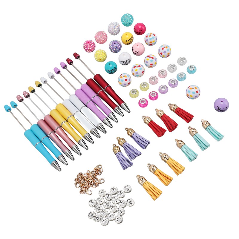12PCS Beadable Pens Kit Bright Colors DIY Making Beaded Ballpoint