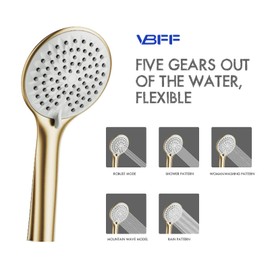 VBFF Shower Slide Bar Handheld Shower Head with Hose, 5-Function Hand Shower with Wall Mount, shower slide bar, adjustable height shower head (Brushed Gold)