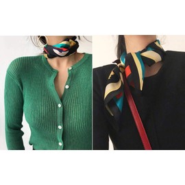 MEISEE Pure Mulberry Silk Scarfs Women Small Square Scarf 21" x 21" Breathable Lightweight Neckerchief Printed Headscarf (F-20 multicolor)