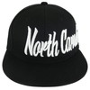 North Carolina Offset Cursive Writing Snapback Baseball Cap (Black/White), One
