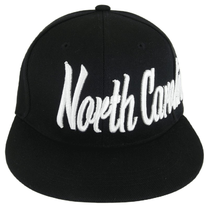 North Carolina Offset Cursive Writing Snapback Baseball Cap (Black/White), One