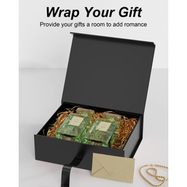 UNONBOX Gift Box Gift Wrap Box Black, 10.5x7.5x3.1 Inches Magnetic Gift Decorative Box with Lid and Ribbon for Men Ｗomen, Collapsible Proposal Box for Christmas Valentine's Day Wedding Birthday
