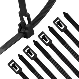XINGO Pack of 100 Reusable Cable Ties, Black, 400 mm x 7.6 mm, Premium UV-Resistant and Heat Resistant Cable Ties, Removable and Environmentally Friendly