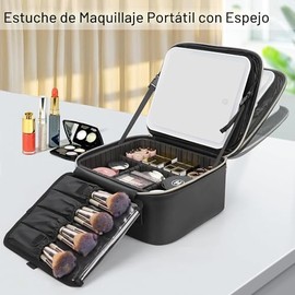 Relavel Bolsa de Maquillaje de Viaje con Espejo LED, Estuche de Cosméticos con Espejo Iluminado, Bolsa Organizadora Portátil para Artista de Maquillaj