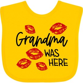 inktastic Grandma Was Here Red Kisses Baby Bib Yellow 3e841
