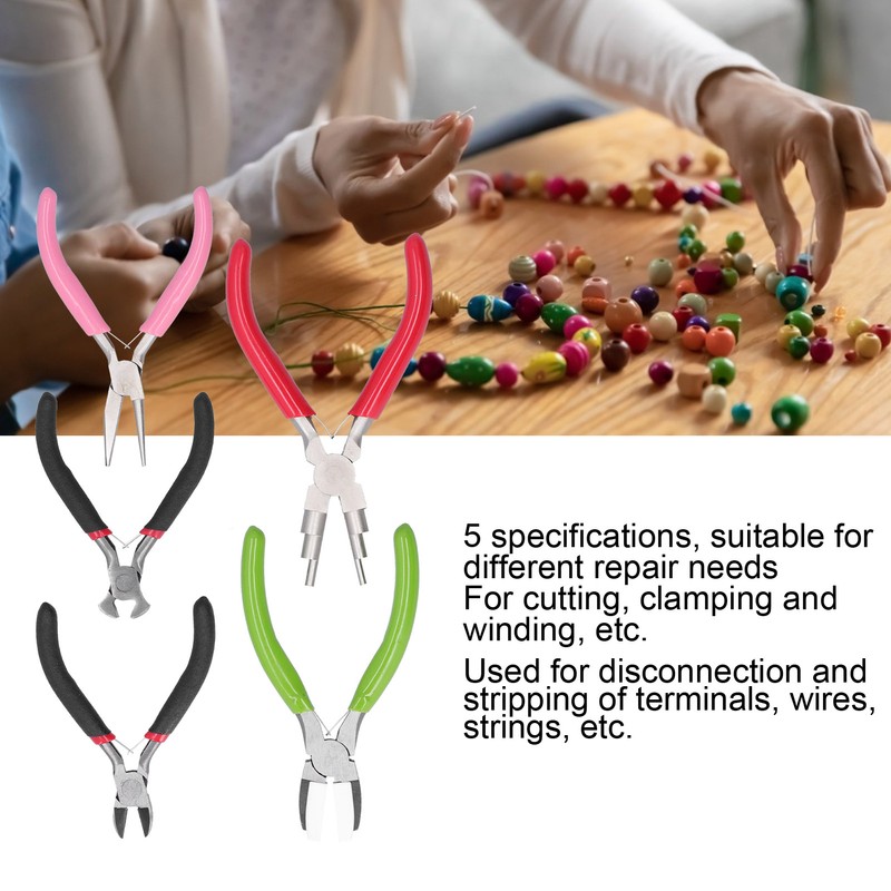 5Pcs Pliers Kit Diagonal Flat Nosed Bail Making Jewelry Pliers