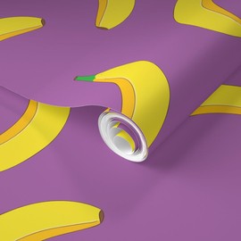 Removable Wallpaper 6ft x 2ft - Purple Banana Whimsical Fruit Fun Cute Happy Cheerful Bright Yellow Food Custom Pre-Pasted Wallpaper by Spoonflower