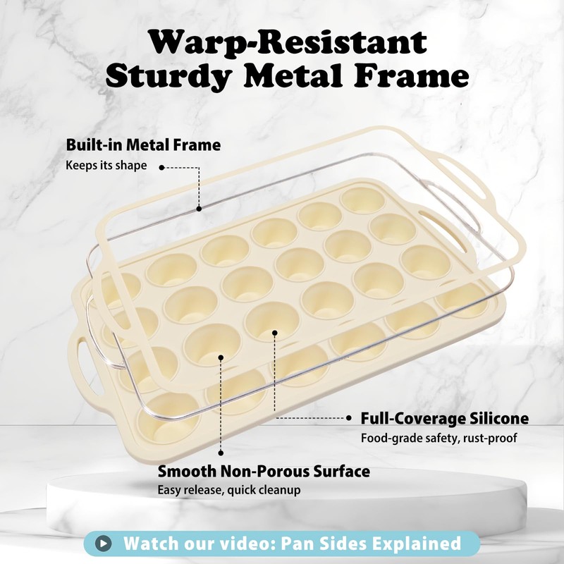 Silicone Mini Muffin Pan with Frame: Nonstick 24 Muffin Tins