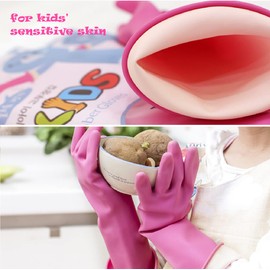 Kids Reusable Waterproof Rubber Gloves, 100% Latex, Ideal for Cooking, Dishwashing, Cleaning, Painting, Pet Care, Crafts