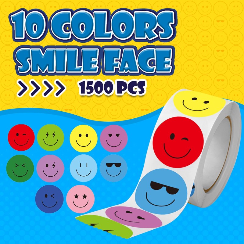 1500Pcs Smiley Face Stickers for Kids Sticker Rolls 10 Styles