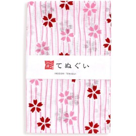 KOMESICHI irodori Japanese Traditional Towel Tenugui Sakura Pattern Set of 5 with Fray Prevention Processing with Tenugui Iroha 12.99 x 34.64 in