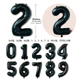 BTZO Number Balloons, Birthday, Number, Happy Birthday, Approx. 13.8 inches (35 cm), Small Size, Decoration, Anniversary, Party, Surprise, Anniversary, 0-9, 2024, New Year, Black