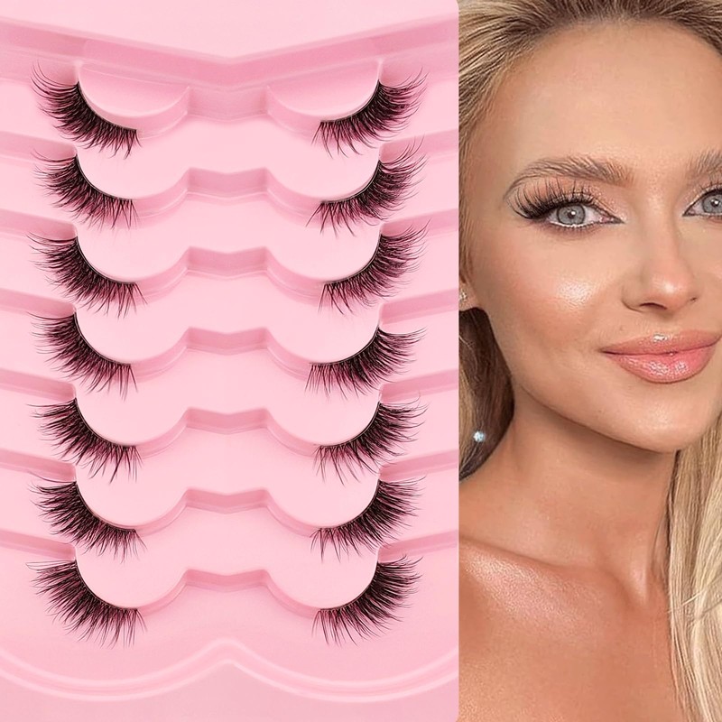 7P-CZ-A02 Clear Band Half Eyelashes, Cat Eye, 15 mm Short