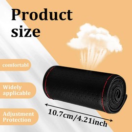 PACLVIO Genuine Leather Steering Wheel Cover, DIY Sewing Steering Wheel Protector, Breathable Anti-Slip Stitch On Wrap, Universal for Max Diameter 15Inch, DIY Sewing with Needle Thread