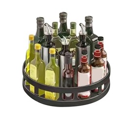 Fdit Drehbares Küchen-Aufbewahrungstablett, Praktisches, Platzsparendes Gewürz-Organizer-Rack um 360 Grad für den Haushalt, Kohlenstoffstahl, Schwarz, 25 X 6 Cm