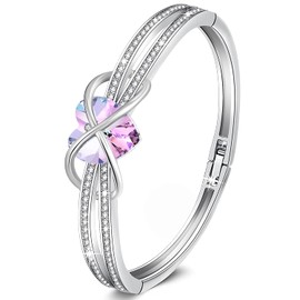 GEORGE · SMITH Heart Bracelet for Women Blue Pink Heart Bracelet for Women with Crystals Adjustable Birthday Anniversary for Women Mom Rose Gold Plated, Stone, Crystal