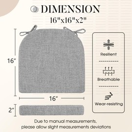 Basic Beyond Chair Cushions for Dining Chairs 6 Pack, Kitchen Chair Cushions with Ties and Non Slip Backing, 16 x 16 inches Chair Pads for Dining Chairs (Light Grey)