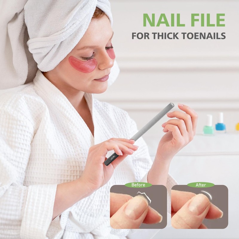 BALUCA Professional Stainless Steel Long Nail File for Thick Nails,