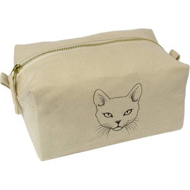 'Cat Face' Canvas Wash Bag/Makeup Case (CS00039066)