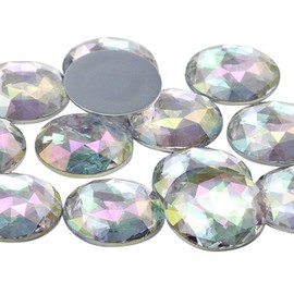 30mm Flat Back Round Acrylic Rhinestones Plastic Circle Gems for Costume Making Cosplay Jewels Pro Grade Embelishments - 12 Pieces (Crystal AB H702)