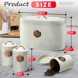 Bread Box for Kitchen Countertop with Coffee Sugar Tea Storage Containers, Bread Box and Canisters Set for the Kitchen with Lid, Beige