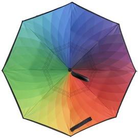 MRTLLOA 40/49/56 Inch Oversize Windproof Inverted Reverse Upside Down Umbrella, Golf Size Rain Umbrella, Double Layer, C-Shaped Handle for Men, Women and Kids (Rainbow, 49 Inch)