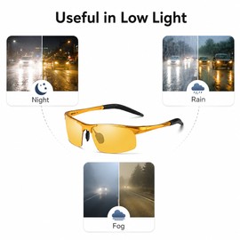 Yellow Lens Driving Glasses for Low-Light Use – Semi-Polarized Anti-Glare Eyewear for Night Driving & Outdoor Activities