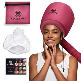 Hooded Hair Dryer Attachment, Hair Dryer Caps for Curly, Speeds Up Drying Time, Safety Deep Conditioning at Home (Rose Red)