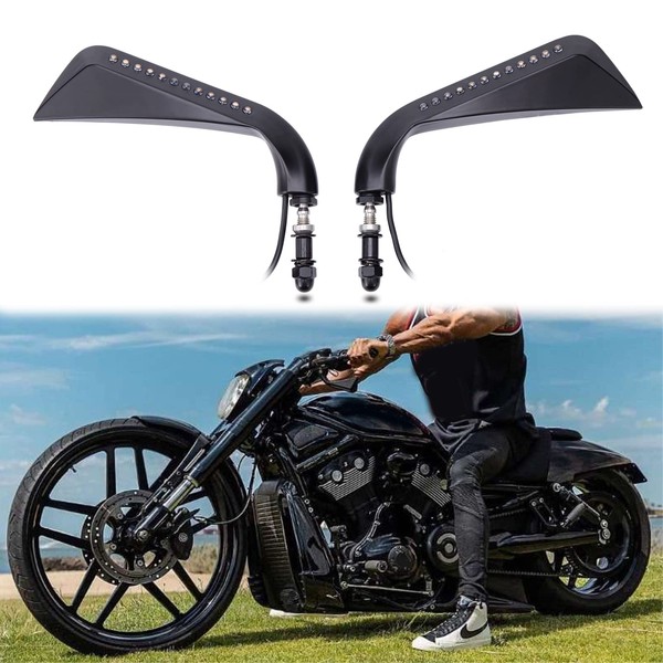 8mm Black Motorcycle Handlebar Rear View Side Mirrors with Turn Signal for Road King Sportster Street Glide Electra Dyna Softail Ultra V-rod Cruiser Touring XL 883 1200