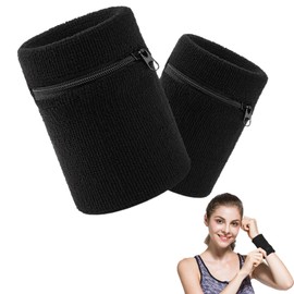 DAAIZIII Pack of 2 Sports Wrist Bag, Sweatband Wrist for Fitness, Running, Cycling, Football, Basketball & More - Black, 7.5 x 8 cm