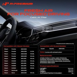 A-Premium 2 piezas Filtro de aire de cabina con carbón activado Compatible con Nissan Frontier 2005-2023, Pathfinder 2005-2012, Xterra 2005-2015, NV15