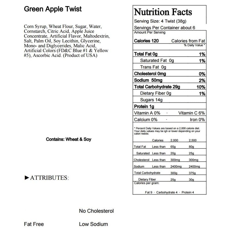 Green Apple Licorice Twists - Fat-Free Old Fashioned Gourmet Green