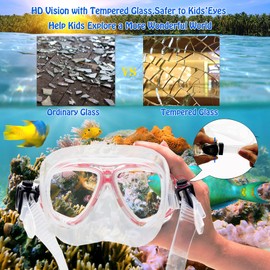 Kids Snorkeling Set with Fins Anti Leak Snorkeling Gear for Kids with Adjustable Flippers, Youth Junior Full Dry Snorkel Set Swimming Goggles with Nose Cover Diving Mask Scuba with Bag, 5-14 Yrs
