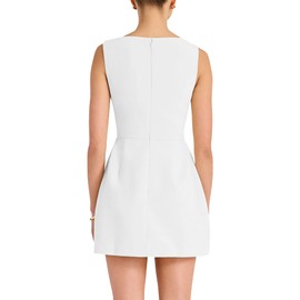 BORIFLORS Women's Sexy Square Neck Bodycon Mini Dresses Sleeveless A Line Party Short Dress, Large, White