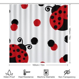 Cute Red Ladybug 4 Piece Shower Curtain Sets, Non-Slip Rugs, Toilet Lid Cover and Bath Mat, Durable and Waterproof, for Bathroom Decor Set One Size