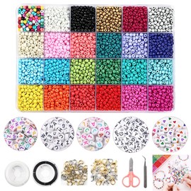 Cuentas para Pulseras, 7500 Kit para Hacer Pulseras Niñas,Cuentas de Letras para Pulsera con 20 Metros de Cuerda, Pinzas y Tijeras Pequeñas, Bisuteria DIY y Friendship Bracelet Kit para Nino y Adulto