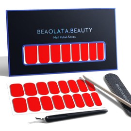 Beaolata Nail Polish Strips, 32PCS Salon Quality Wraps, Long Lasting Gel Nail Stickers for Women Easy Apply& Remove (Passion Love red)