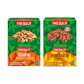 Emerald Nuts Combo (Variety Pack) Featuring Whole Cashews & Honey Glazed Almonds | 24 Individually Wrapped Snack Pack Tubes | Kosher Certified, Non-GMO, Contains No Artificial Preservatives, Flavors or Synthetic Colors