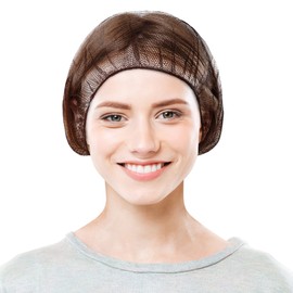 EZGOODZ Brown Disposable Hair Net 21 inches. Pack of 100 Nylon Disposable Bouffant Caps for Kitchen Use. Unisex Lightweight Hair Nets for Food Service. Breathable Hairnets for Cooking