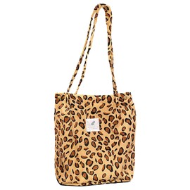 Anopo Cord Bags Women's Large Tote Bag with Inner Pockets Casual Handbag Shoulder Bag Shopper Fashion Fabric Bag for Everyday Office School Trip Shopping, Leopard pattern