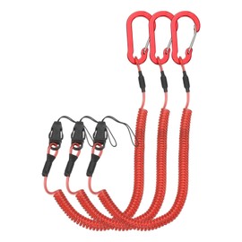 PATIKIL Coiled Lanyards with Buckle 47 Inch, 3 Pcs Retractable Safety Ring and Quick Release Detachable Buckle for Fishing Equipment Key Card Tool Tether Leash, Red