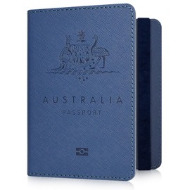 YAVIV Passport Holder for Women and Men, Premium Leather Travel Passport Wallet RFID Blocking Passport Cover, Blue