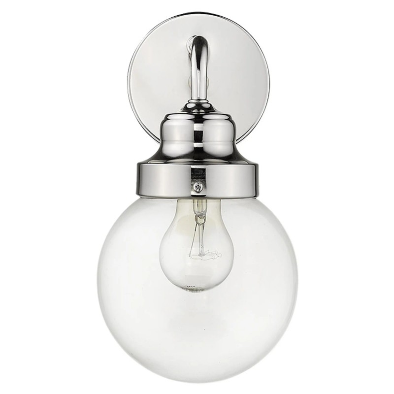 Homeroots One Light Silver Wall Sconce with Round Glass Shade